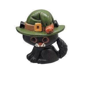 Hallmark Cards Halloween Black Kitty Cat Brooch Pin Plastic Signed Vintage